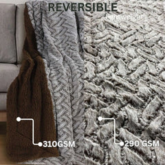 Large Sherpa Fleece Sofa Bed Blanket Faux Fur Throw - Beach Stone