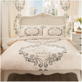 Printed Duvet Cover, Polycotton Bedding Set, 3PCs Breathable Quilt Covers, Script Cream, Double - Beach Stone