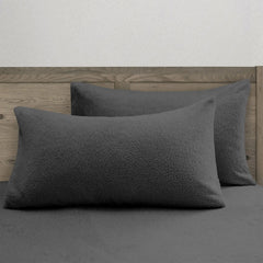 Teddy Fleece Pillowcase Pair Warm & Cosy Bedding Cover Only - Beach Stone