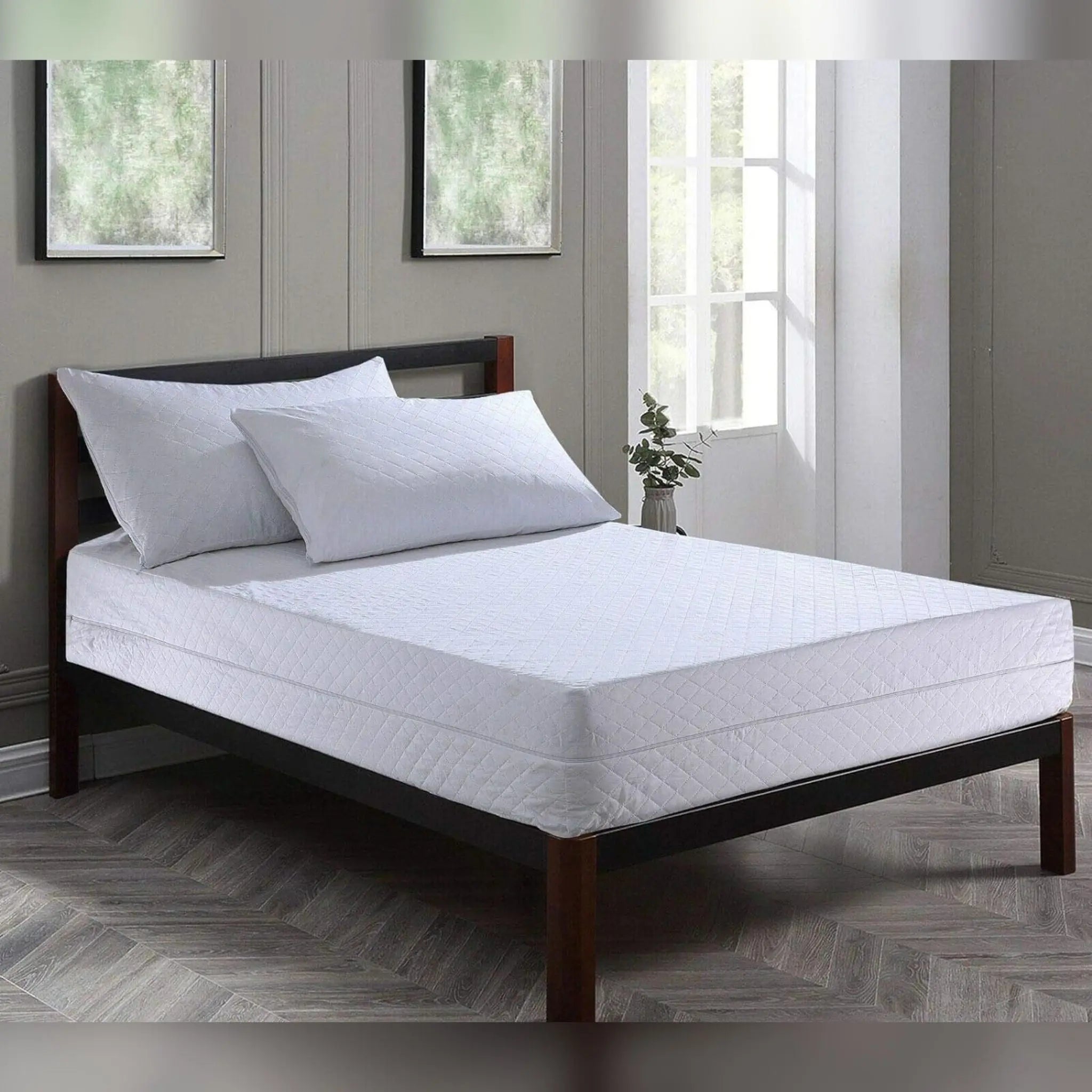 Full Zipped Quilted Mattress Protector Cover, 360° Fully Fitted Encasement, Zipper Closure, Anti Allergy, Breathable, Anti Bed Bug & Dust Mite, Easy Care, Machine Washable (Double) - Beach Stone