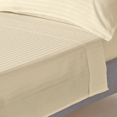 Pastel Yellow Pure Egyptian Cotton Flat Sheet Super King 330 TC 500 Thread Count Equivalent Satin Stripe Bed Sheet - Beach Stone