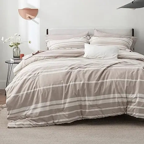 Luxury Woven Stripe Pattern Duvet Cover Set - Beach Stone