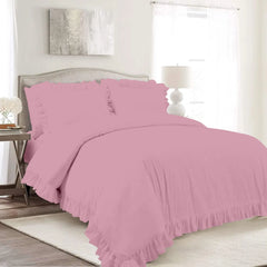 Ruffle Frilled Duvet Cover & Pillow Case Bedding Set - Beach Stone