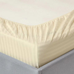 Pastel Yellow Pure Egyptian Cotton Flat Sheet Super King 330 TC 500 Thread Count Equivalent Satin Stripe Bed Sheet - Beach Stone