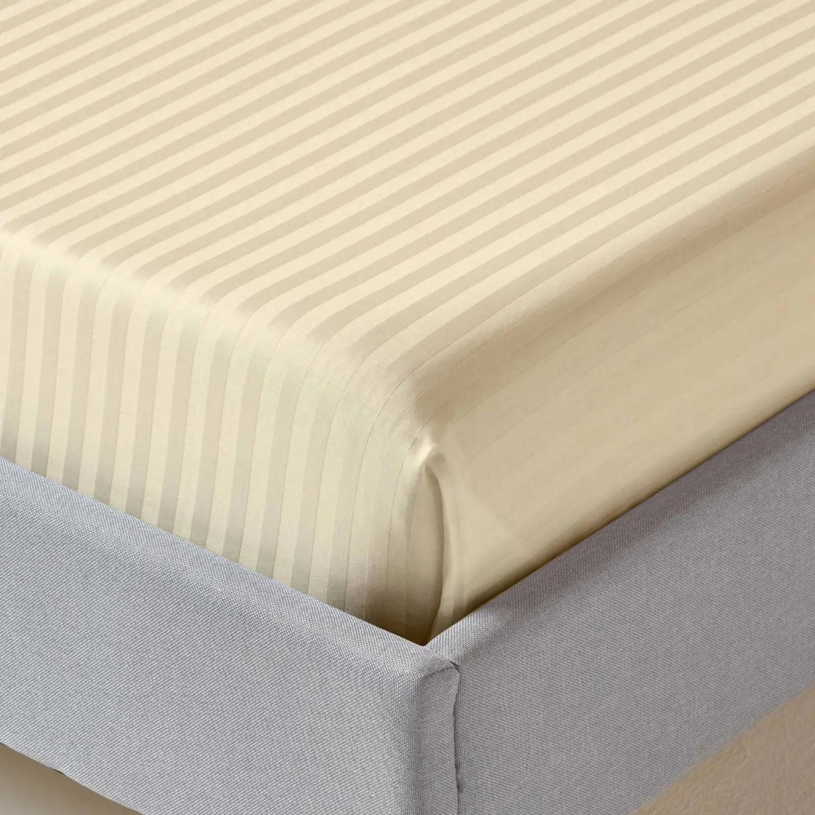 Pastel Yellow Pure Egyptian Cotton Flat Sheet Super King 330 TC 500 Thread Count Equivalent Satin Stripe Bed Sheet - Beach Stone