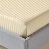 Pastel Yellow Pure Egyptian Cotton Flat Sheet Super King 330 TC 500 Thread Count Equivalent Satin Stripe Bed Sheet - Beach Stone