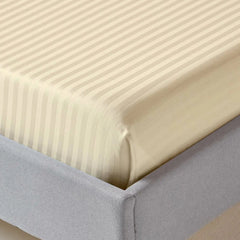 Pastel Yellow Pure Egyptian Cotton Flat Sheet Super King 330 TC 500 Thread Count Equivalent Satin Stripe Bed Sheet - Beach Stone
