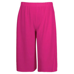 Womens Ladies Plain 3/4 Length Short Palazzo Trousers Casual Wide Leg Culottes Pants Plus Sizes UK 8-26