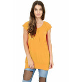 Ladies Women's Low Cut Plain Hip Long Line Top Gathering T Shirt Tunic Summer Uk