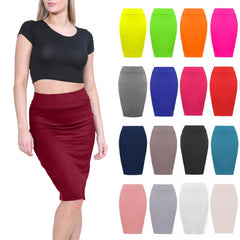Women's High Waist Midi Bodycon Skirt Soft Jersey Tube Pencil Fit