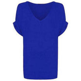 Women Oversized Baggy Loose Fit Turn up Batwing Sleeve V-Neck T-Shirt Ladies V Neck Top T Shirt Women's Short Turn Up Sleeve Baggy Plain Top Plus Size 8-26