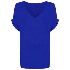 Women Oversized Baggy Loose Fit Turn up Batwing Sleeve V-Neck T-Shirt Ladies V Neck Top T Shirt Women's Short Turn Up Sleeve Baggy Plain Top Plus Size 8-26