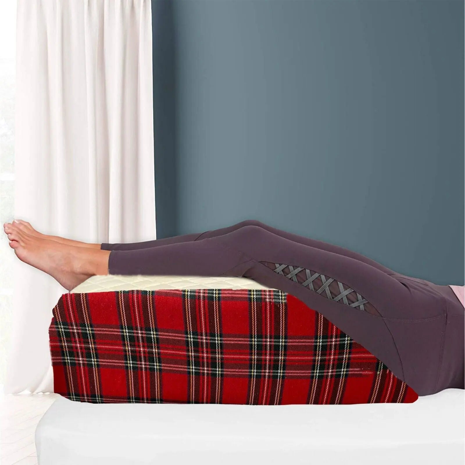 Tartan Designs Leg Pillow Elevating Wedge Foam Rest Pillow Back Hip Knee Support - Beach Stone