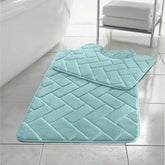 Comfort Collections Memory Foam Bath Mat Set Pedestal Toilet Mat Bathroom Rug 2 Piece Soft Absorbent Non Slip Block Chocolate Bath Mat (50CM X 80 CM) & Pedestal Mat (50CM X 40 CM) Approximate - Beach Stone