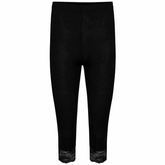 Womens Cropped 3/4 Leggings Lace Trim Edge Ladies Viscose Yoga Gym Jogging Capri Pants Out Party Stretchy Elasticated Shorts Plus Size UK 8-22