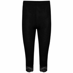 Womens Cropped 3/4 Leggings Lace Trim Edge Ladies Viscose Yoga Gym Jogging Capri Pants Out Party Stretchy Elasticated Shorts Plus Size UK 8-22