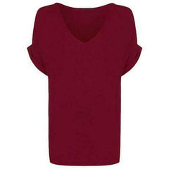 Women Oversized Baggy Loose Fit Turn up Batwing Sleeve V-Neck T-Shirt Ladies V Neck Top T Shirt Women's Short Turn Up Sleeve Baggy Plain Top Plus Size 8-26