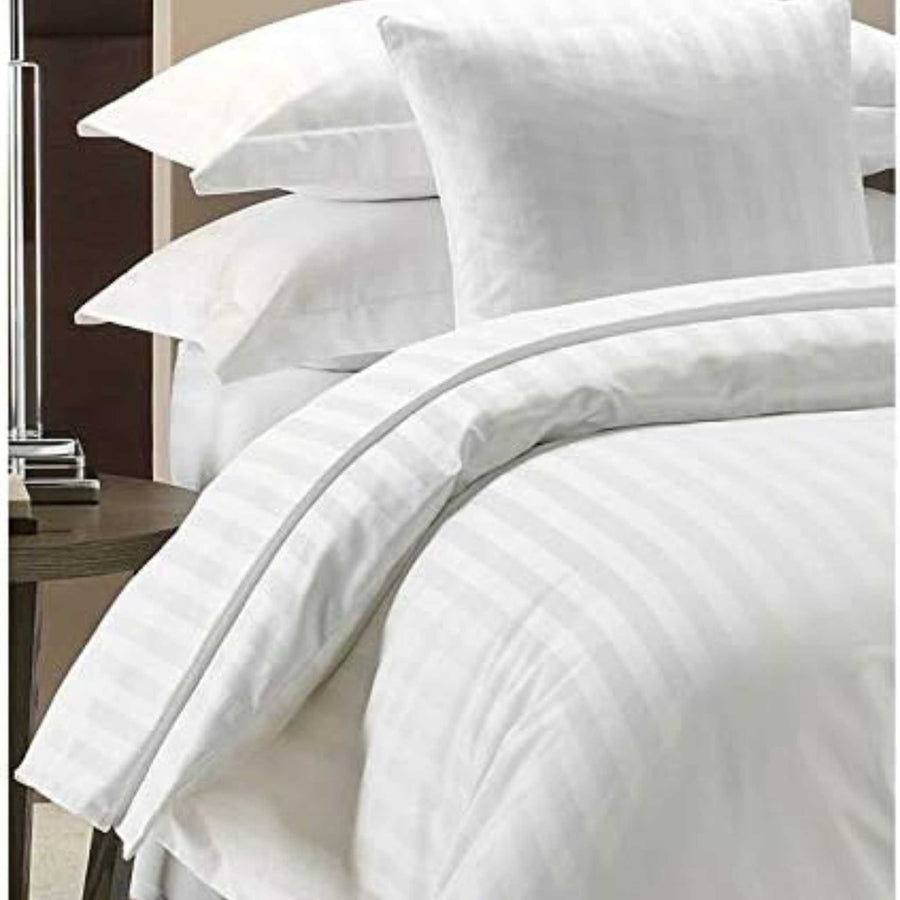 Premium Quality Polycotton White Stripe Duvet Cover Set With Matching Pillowcases