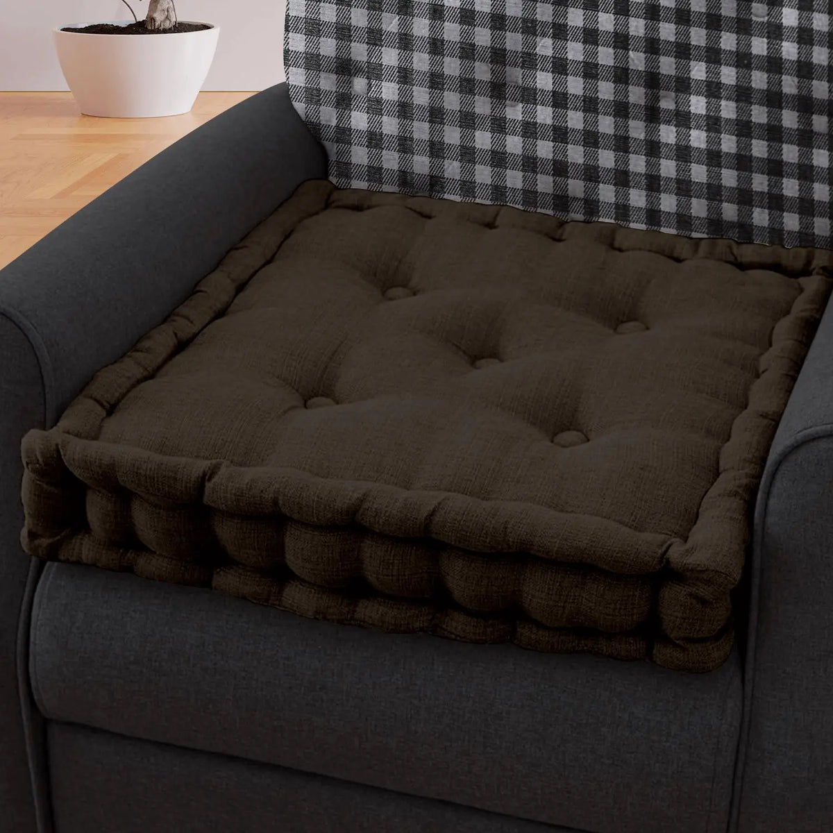 Dark Grey Armchair Booster Cushion Large Firm 50 cm Square Seat Pad with Supportive 10 cm Thick Lift Soft Touch Cotton Charcoal Cushion For The Elderly, Post-Operative and Pregnancy - Beach Stone