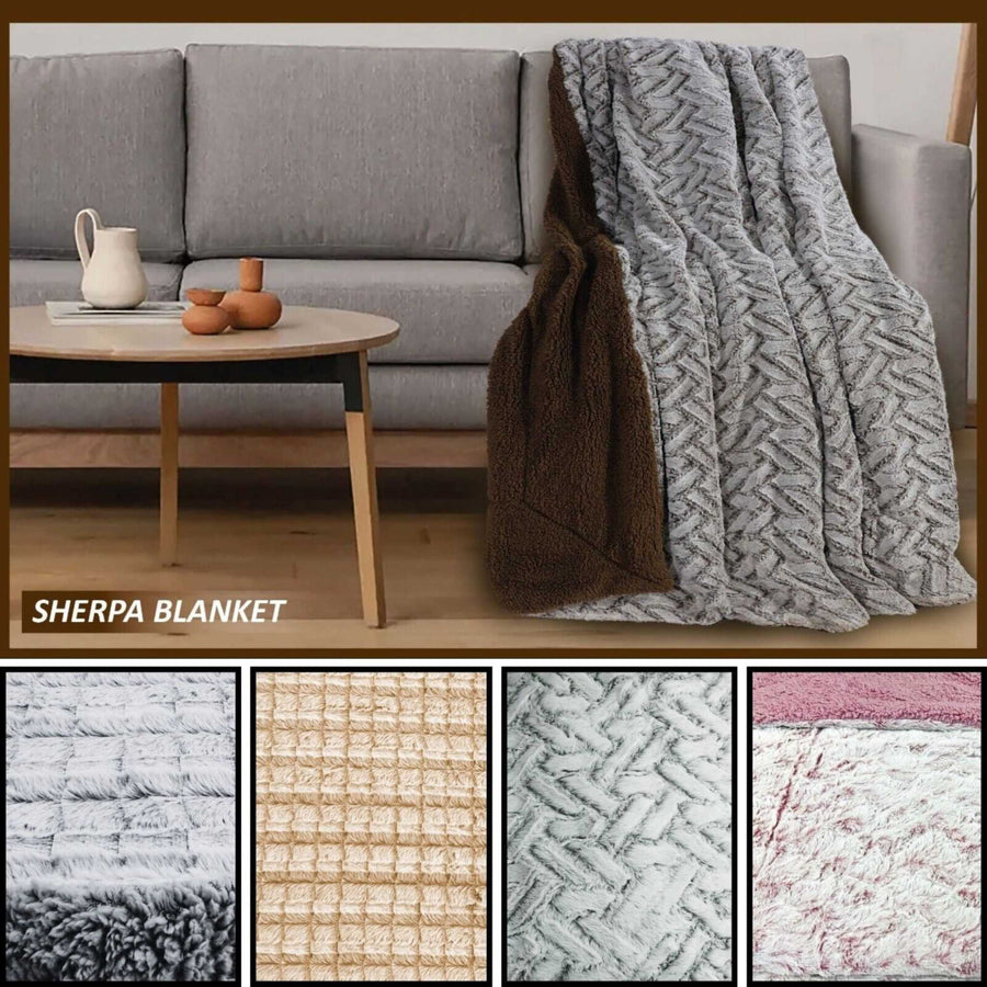 Large Sherpa Fleece Sofa Bed Blanket Warm Soft Faux Fur Throw Single Double Size