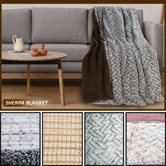 Large Sherpa Fleece Sofa Bed Blanket Faux Fur Throw - Beach Stone