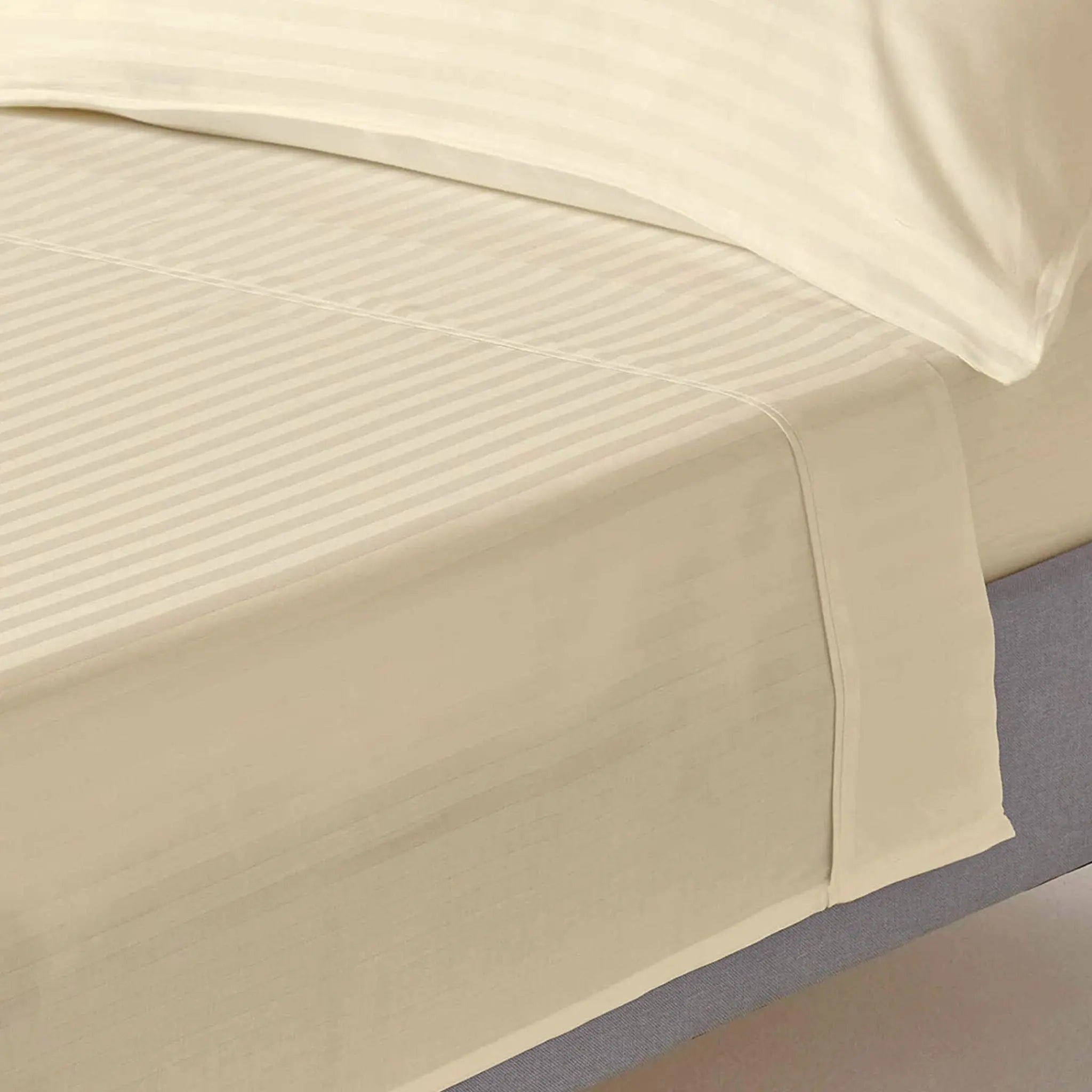 Pastel Yellow Pure Egyptian Cotton Flat Sheet Super King 330 TC 500 Thread Count Equivalent Satin Stripe Bed Sheet - Beach Stone