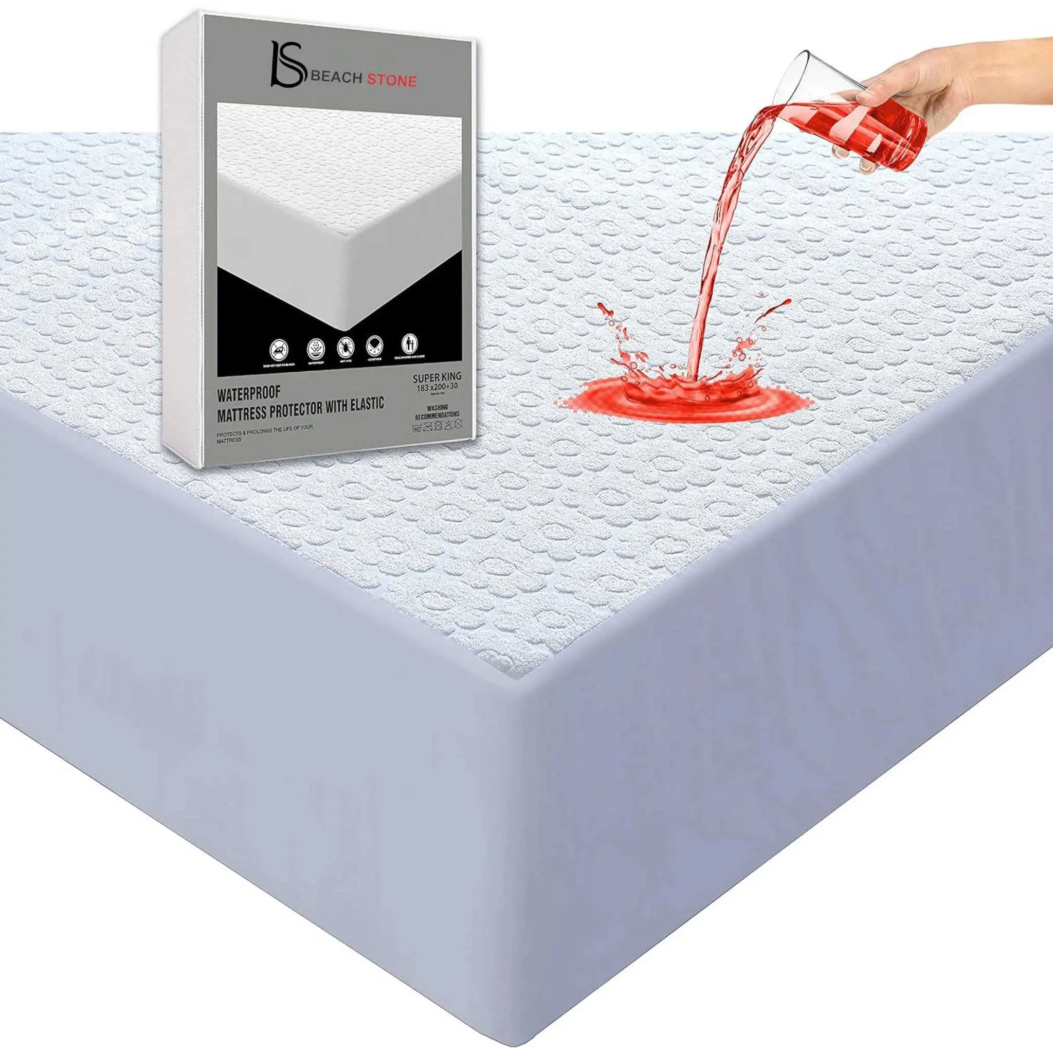 Waterproof Floral Pattern Terry Towel Mattress Protector - Beach Stone