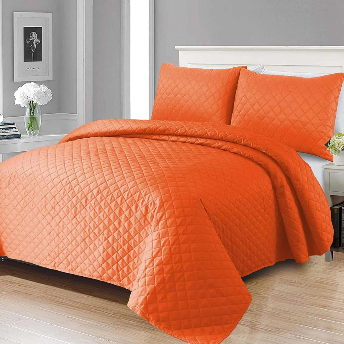 Vilano Springs, Premium Quality, Soft, Wrinkle, Fade, & Stain Resistant, Easy Care, Oversized Quilt Cover Set with 1 Quilt Set and 2 Shams, Full/Queen, Bright White - Beach Stone