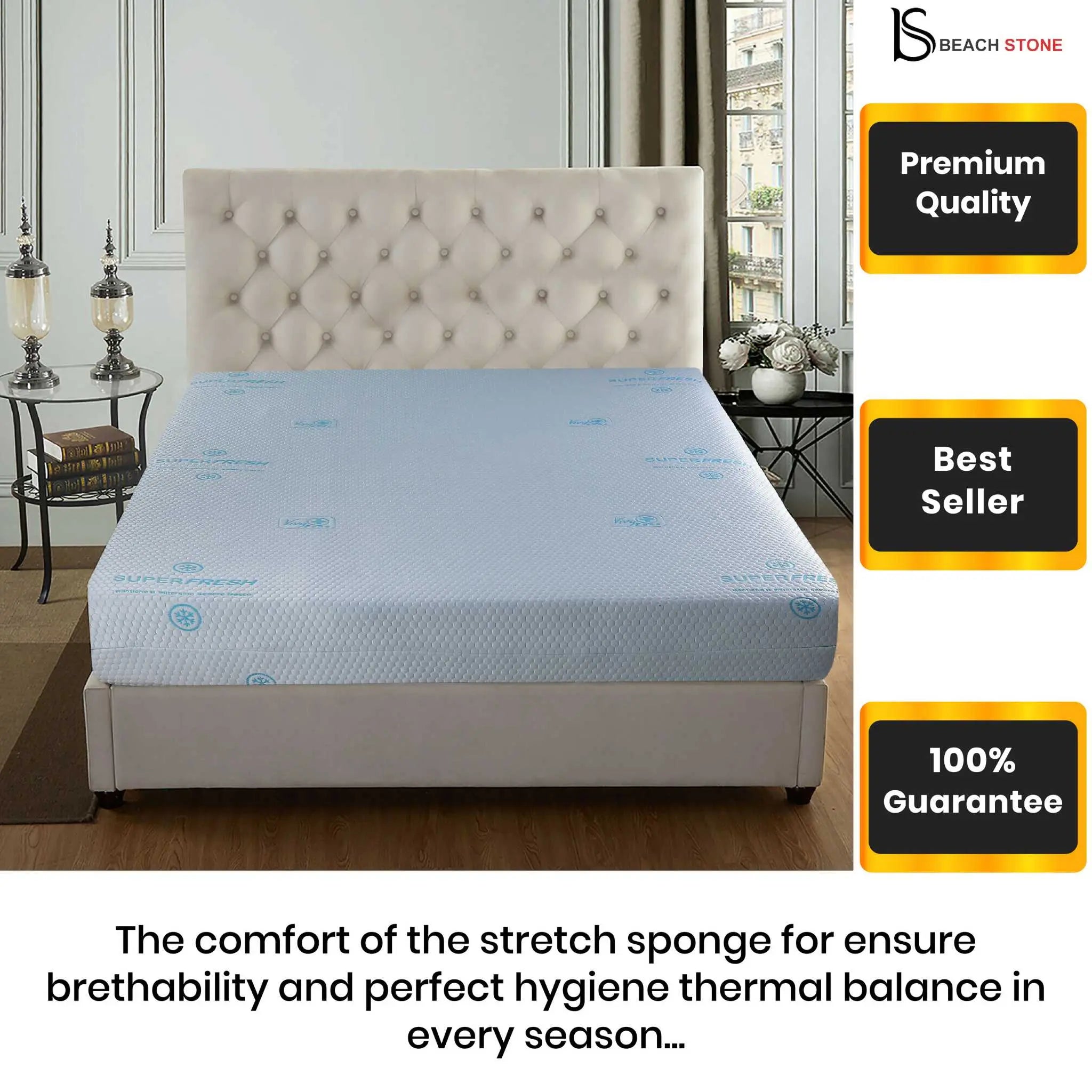 Queen Size Waterproof Mattress Protector, Viscose Made from Bamboo Cooling Mattress Cover Breathable Soft 3D Air Fabric Noiseless Mattress Pad Cover 8"-21" Deep Pocket - Beach Stone