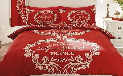 Duvet Cover Sets, Reversible Bedding Bed Set, Polycotton Quilt Covers, Script Red, Double