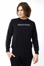 Front View of Men's Sweatshirt with Beach Stone Print