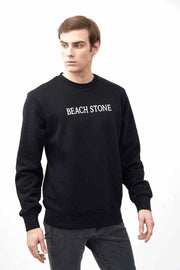 Side View of Crew Neck Men's Sweatshirt with Beach Stone Print