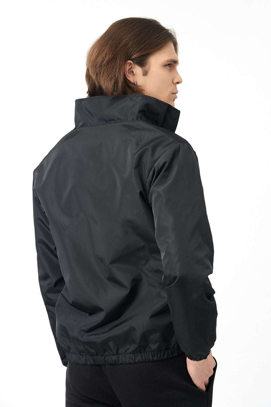 Back View of Full Zipped Active Funnel Neck Jackets for Men