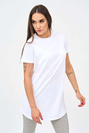 Short-Sleeved Curved Hem Womens T Shirt in White!