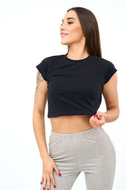 Womens Cropped Capped Sleeve T-Shirt