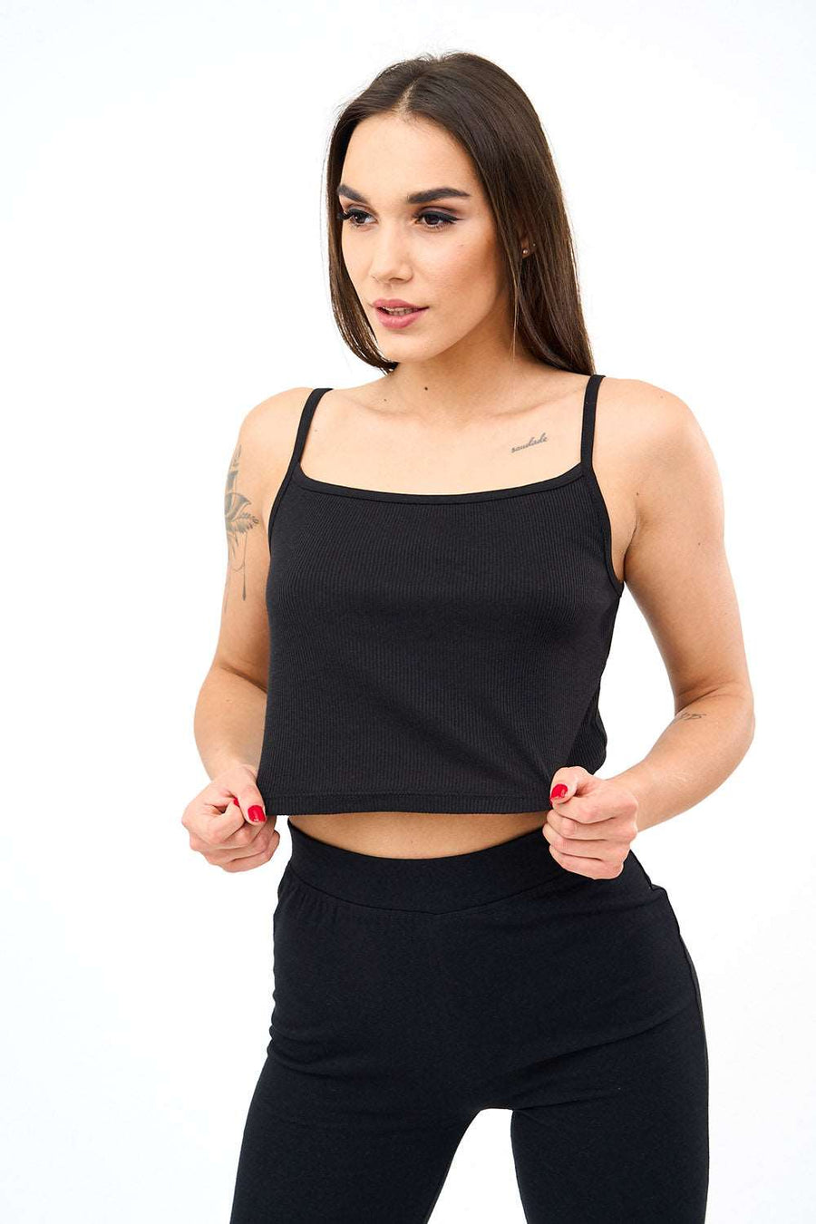 Women's Rib Square Neck Crop Top in Black