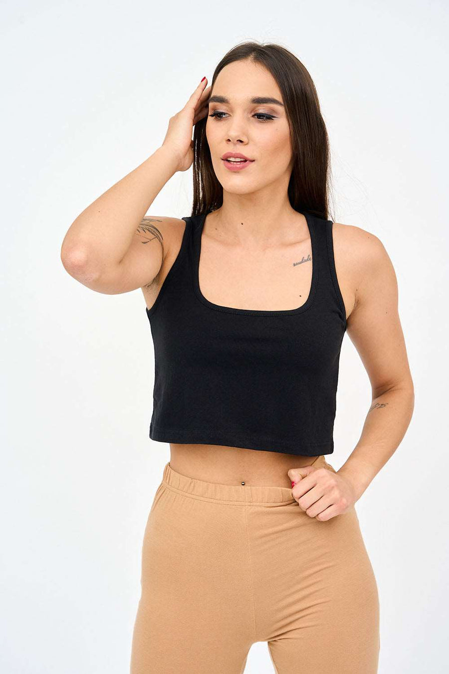 Womens Thick Strap Square Neck Crop Top