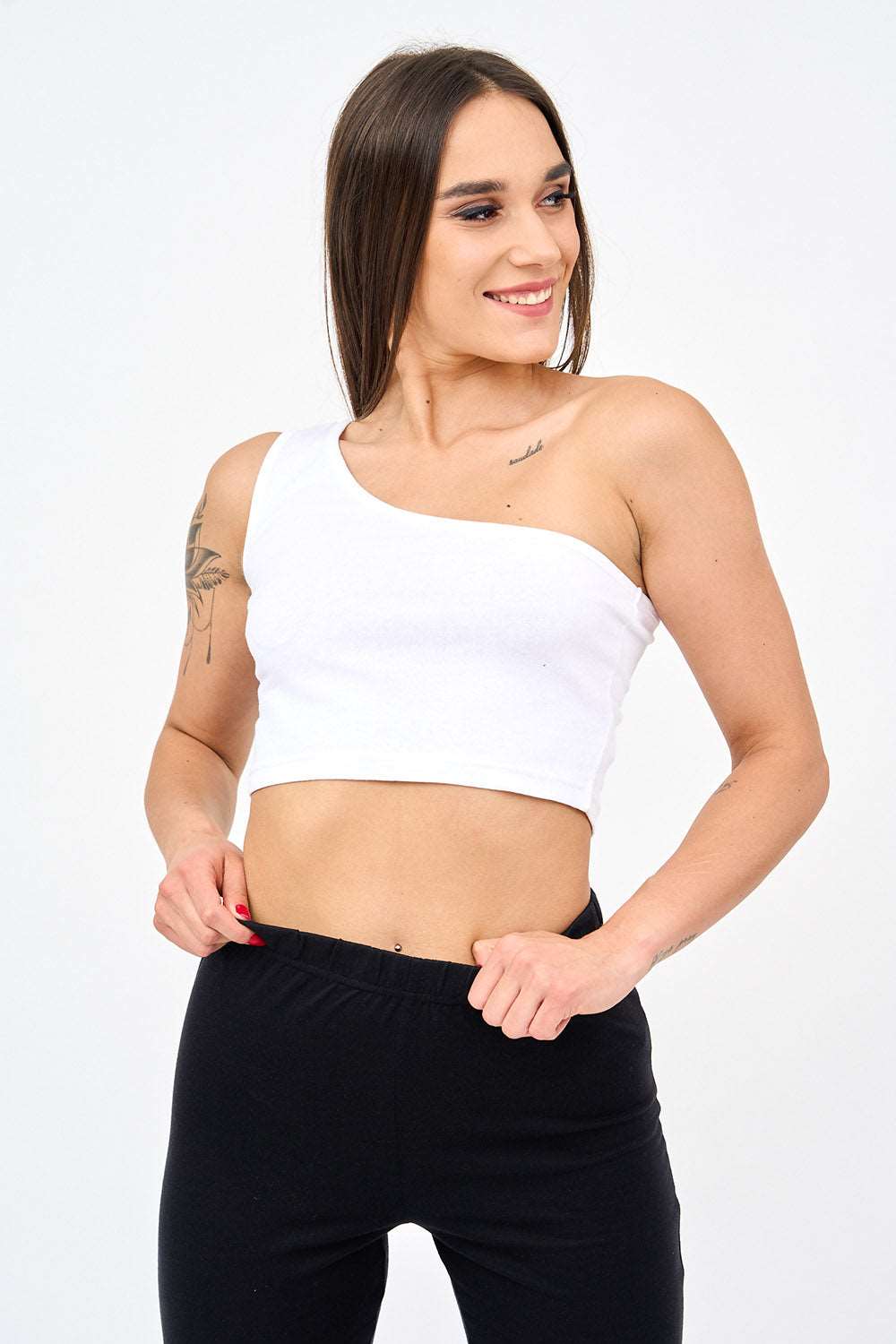 Woman's One Shoulder Crop Top in White