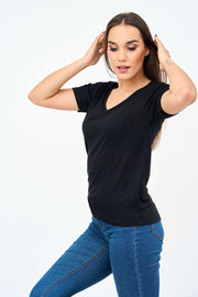 Short-Sleeved V Neck Women's T Shirt in Black!