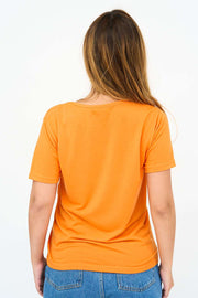 Short-Sleeved V Neck Women's T Shirt in Orange!