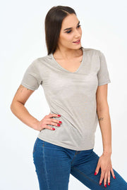 Short-Sleeved V Neck Women's T Shirt in Grey!