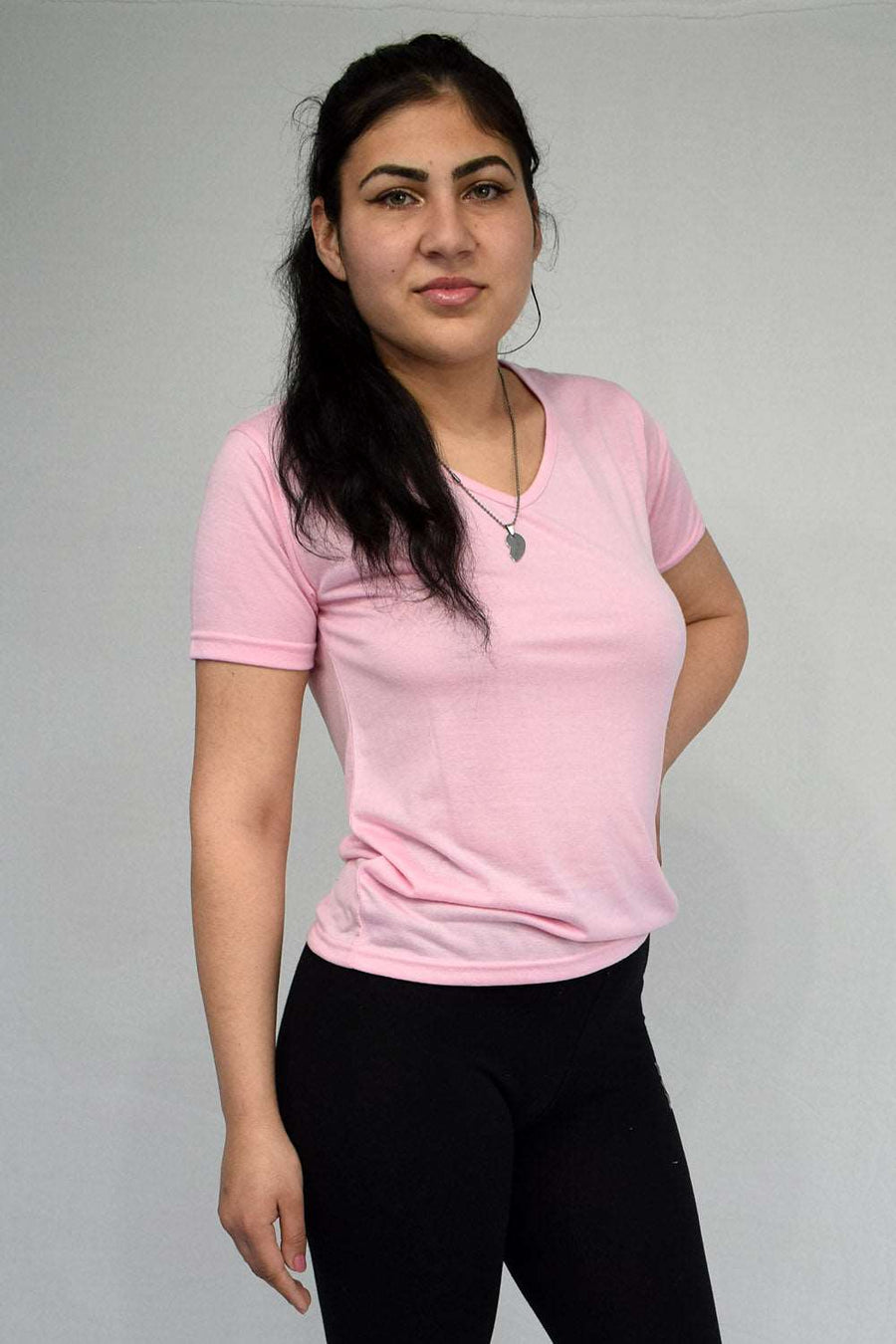 Short-Sleeved V Neck Women's T Shirt in Dark Pink!