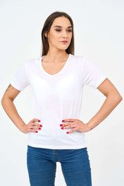 Short-Sleeved V Neck Women's T Shirt in White!
