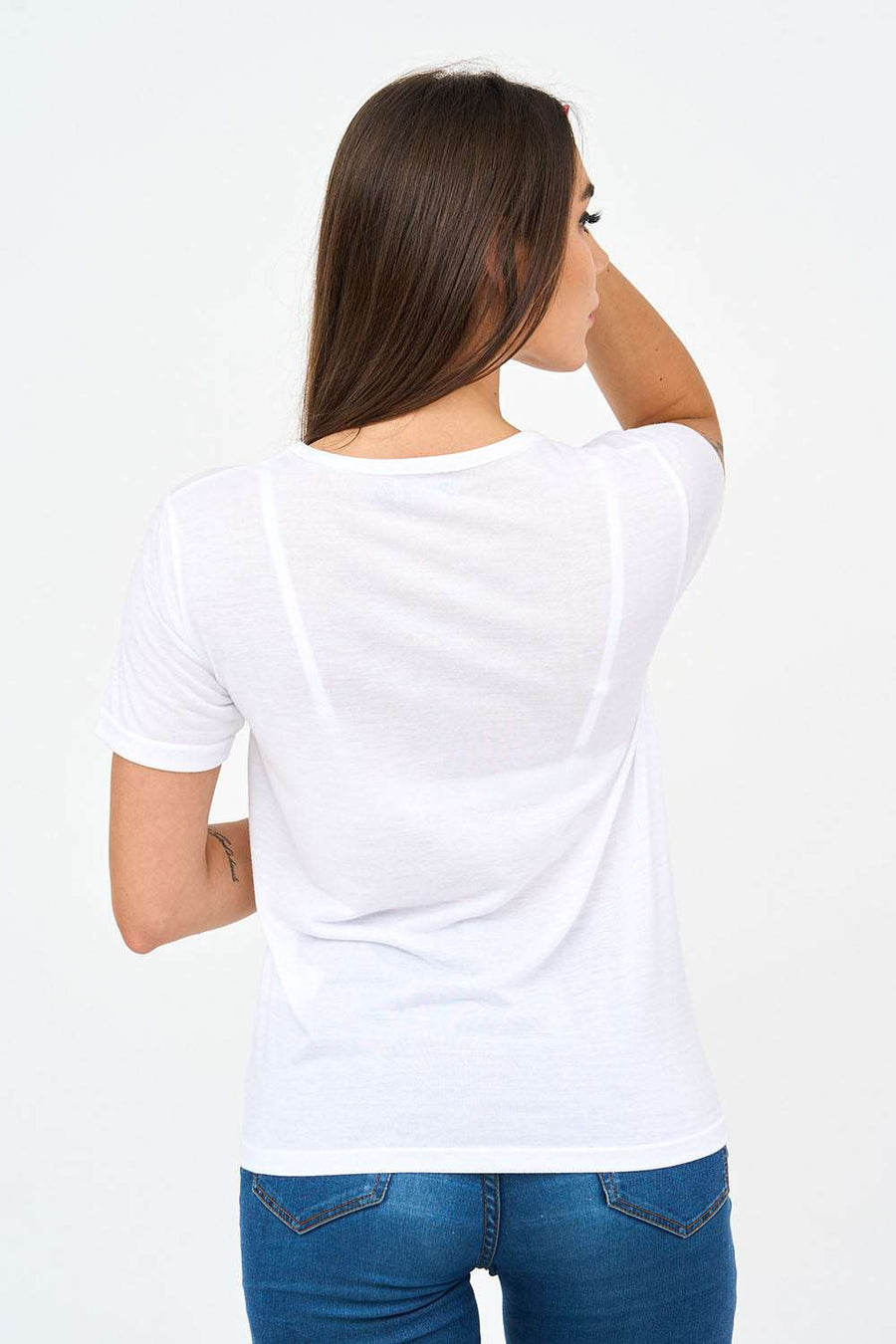 Short-Sleeved V Neck Women's T Shirt in White!