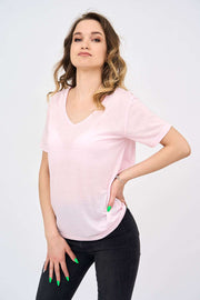 Short-Sleeved V Neck Women's T Shirt in Baby Pink!