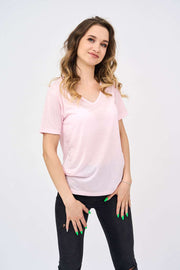 Short-Sleeved V Neck Women's T Shirt in Baby Pink!