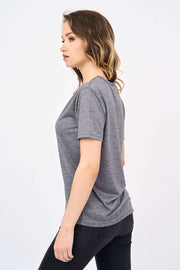 Short-Sleeved V Neck Women's T Shirt in Charcoal!