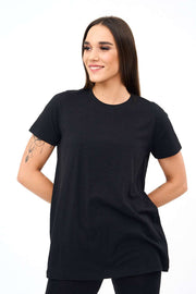Crew Neck Womens T Shirt in Black front Pose