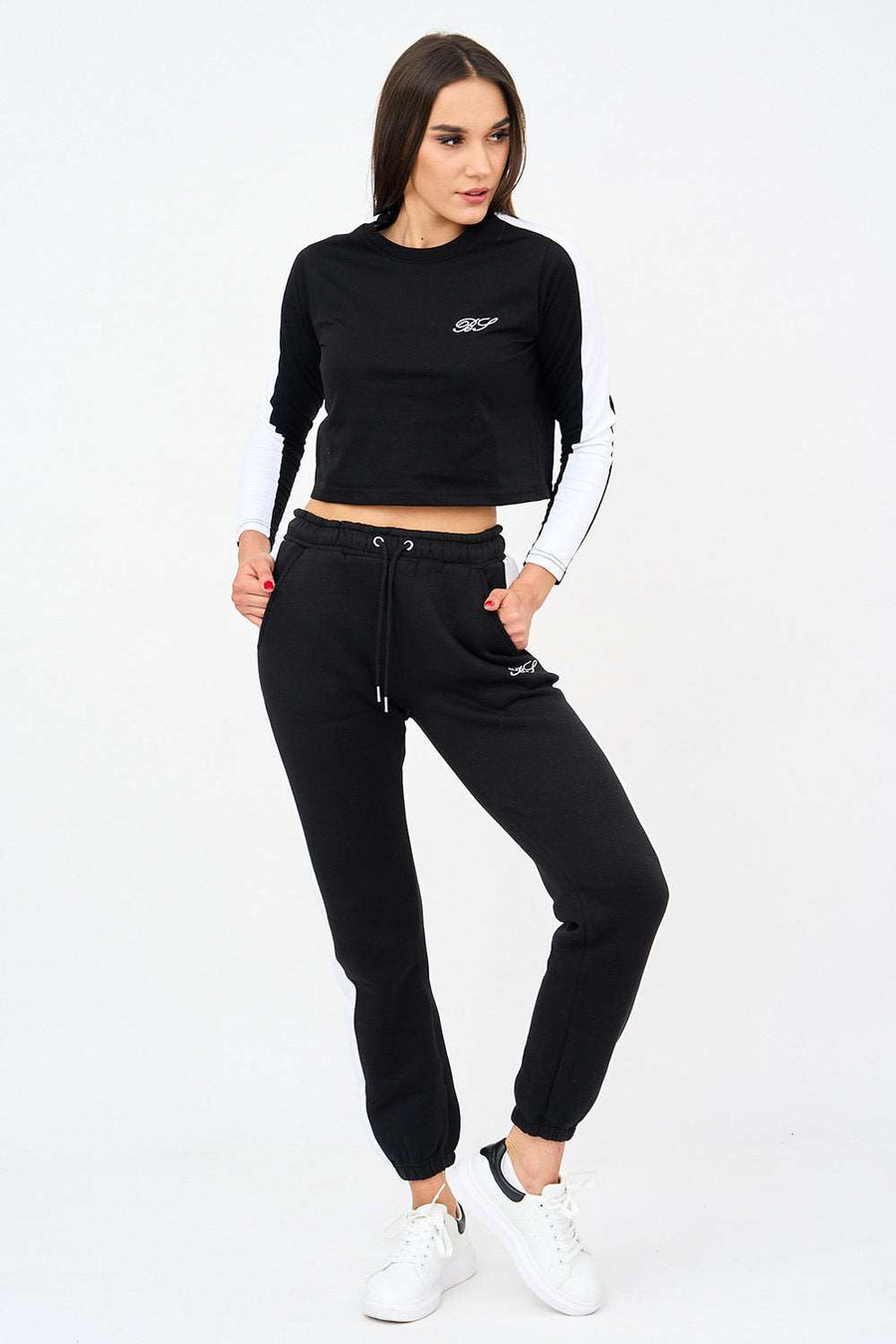 Embroidered Crop Top And Side Panel Jogger Set
