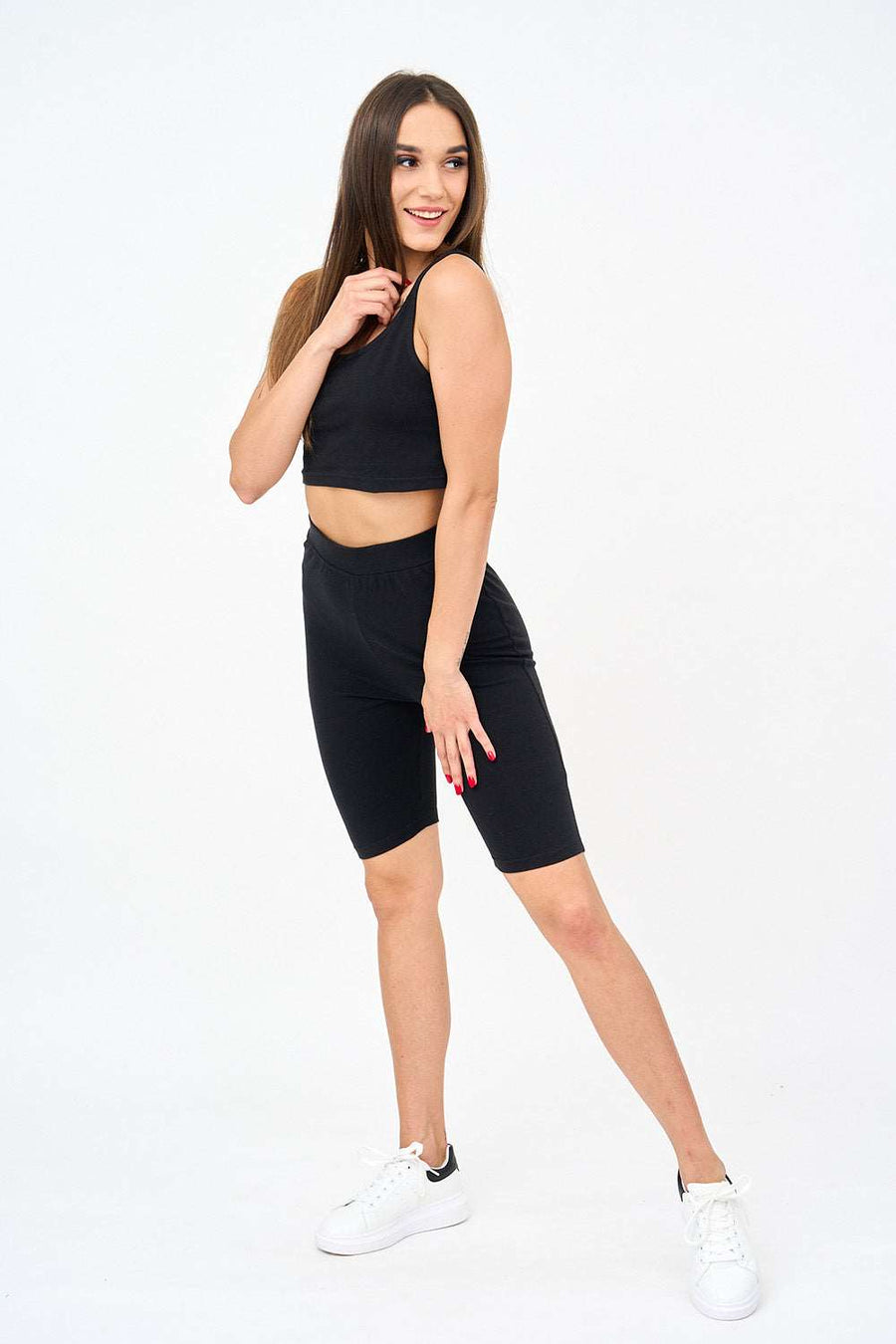 Womens Square Neck Crop Top With Cycling Shorts